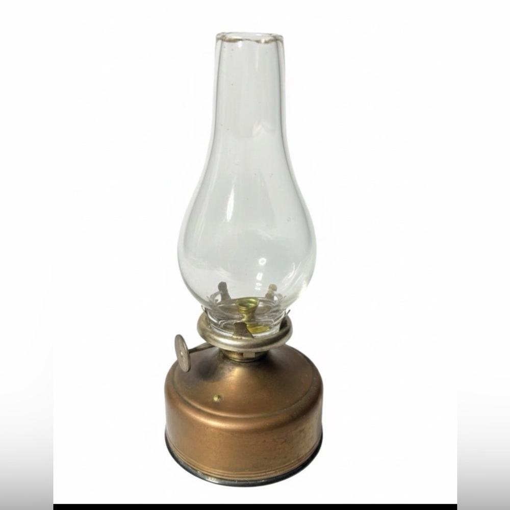 Vtg Mini Gold Hurricane Lamp Glass Chimney Cottagecore Decor Kitsch